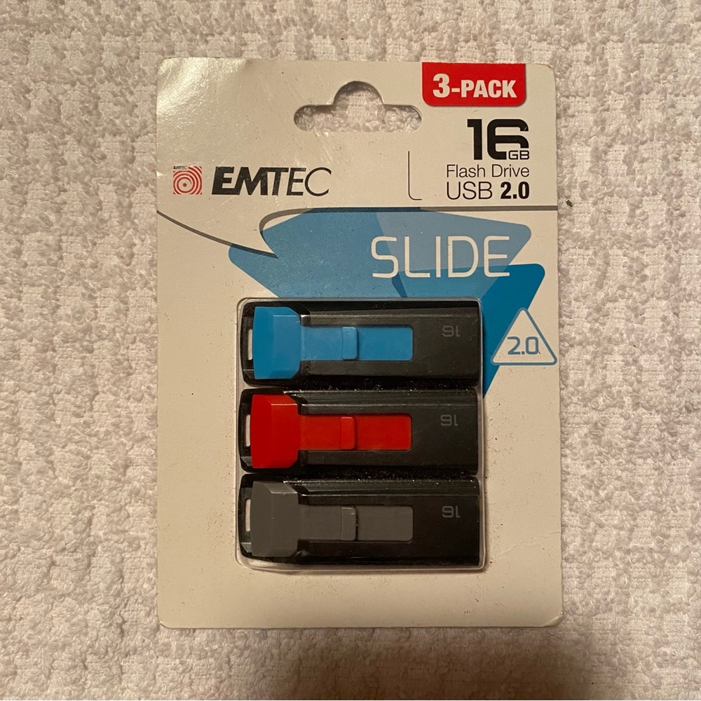 EMTEC 3 Pack 16GB Slide Flash Drive USB 2.0 for Windows & Mac